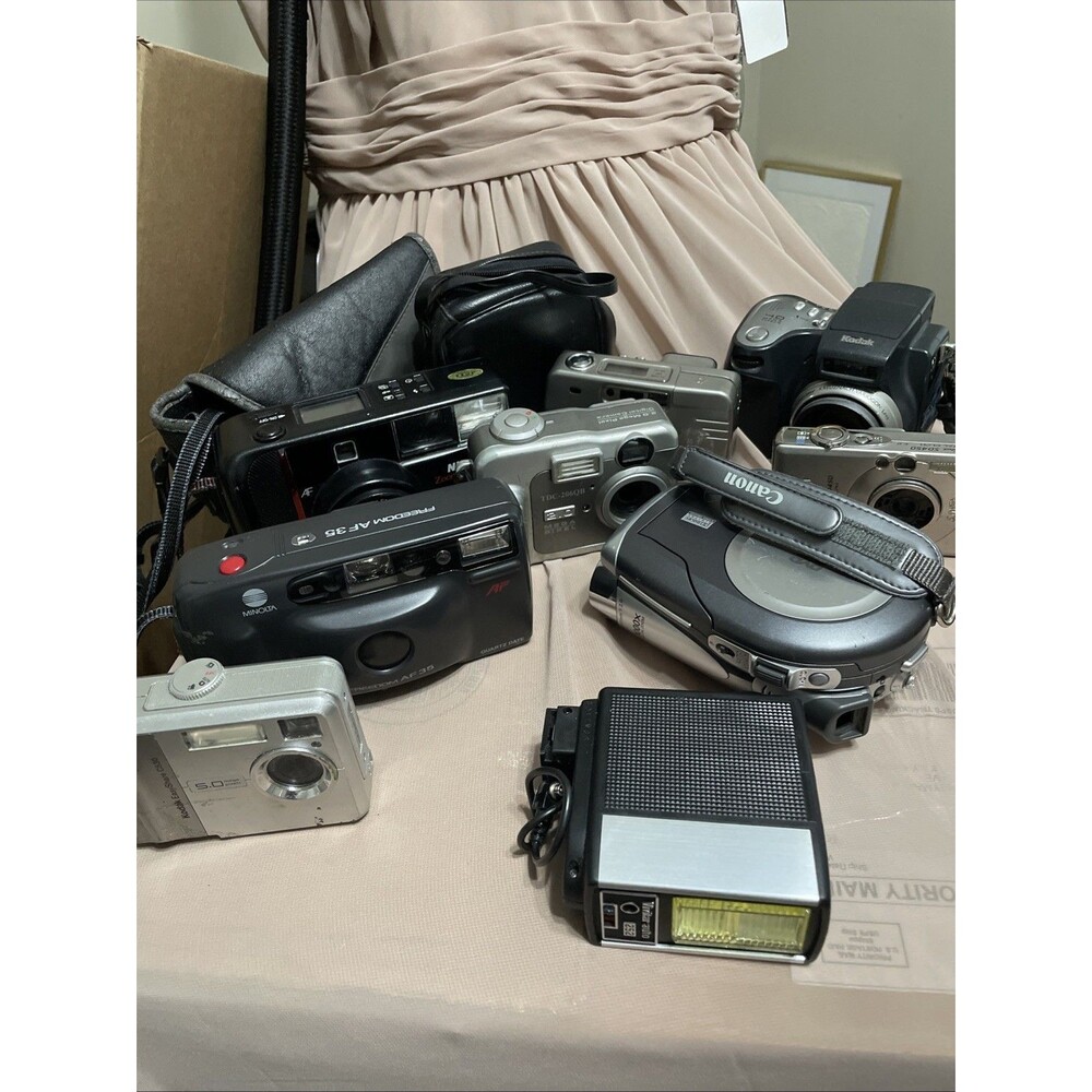 Lot of 9 Cameras, Video, Flash - Parts Only- Not Tested Some Broken PARTS ONLY